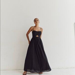 DISSH HARPER BLACK LINEN MIDI DRESS